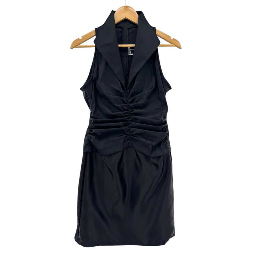 Tadashi Shoji VTG Ruched Bodice Tuxedo Dress Sz 8 Cocktail Gothic Glam Prom‎